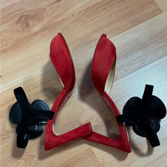 Christian Louboutin Red and Black Peep-Toe Heels - Picture 9 of 9